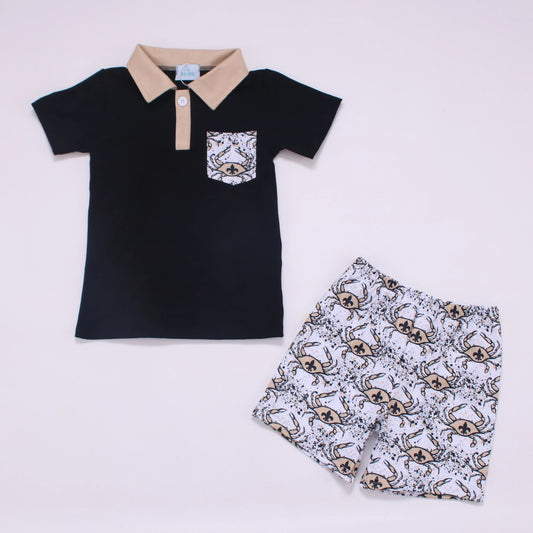 Fleur De Lis Crab Kid's 2 piece Shorts and Shirt Set