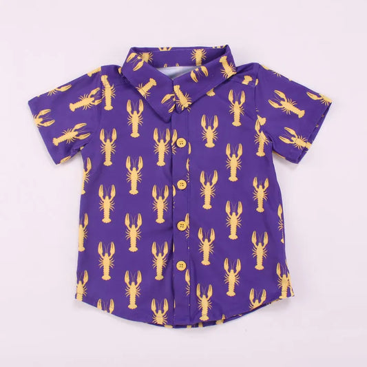 Purple & Gold Crawfish Button Down Shirt Kids