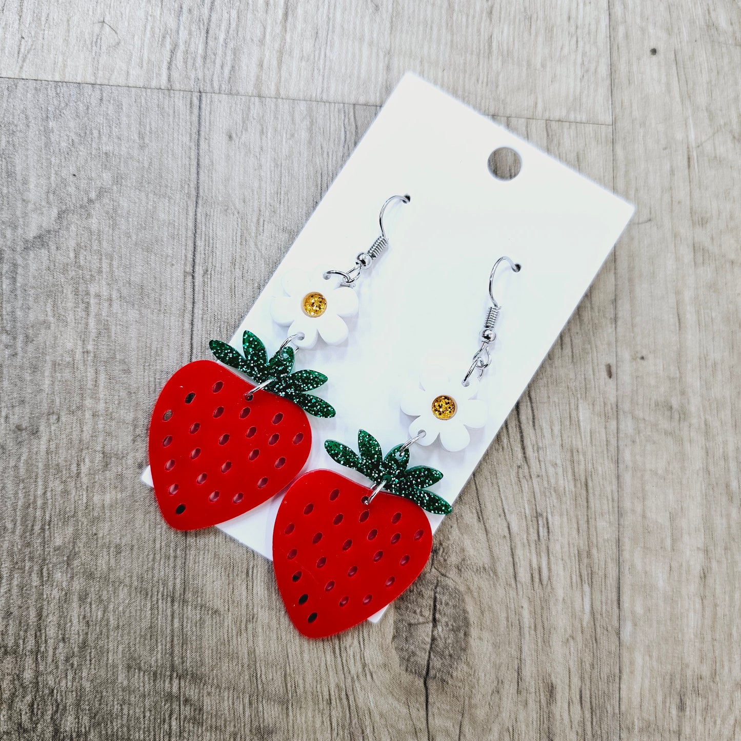 Acrylic Strawberry Flower Earrings