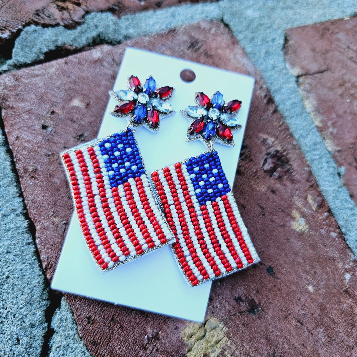 American Flag Beaded Earrings