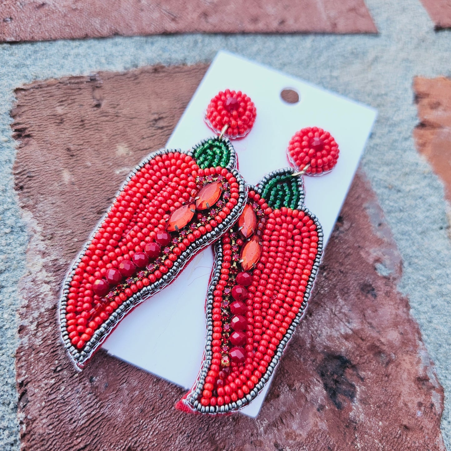 Red Pepper Beaded Earrings