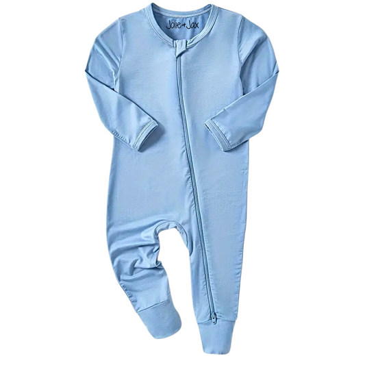 Bamboo Zip Up Romper Dusty Blue