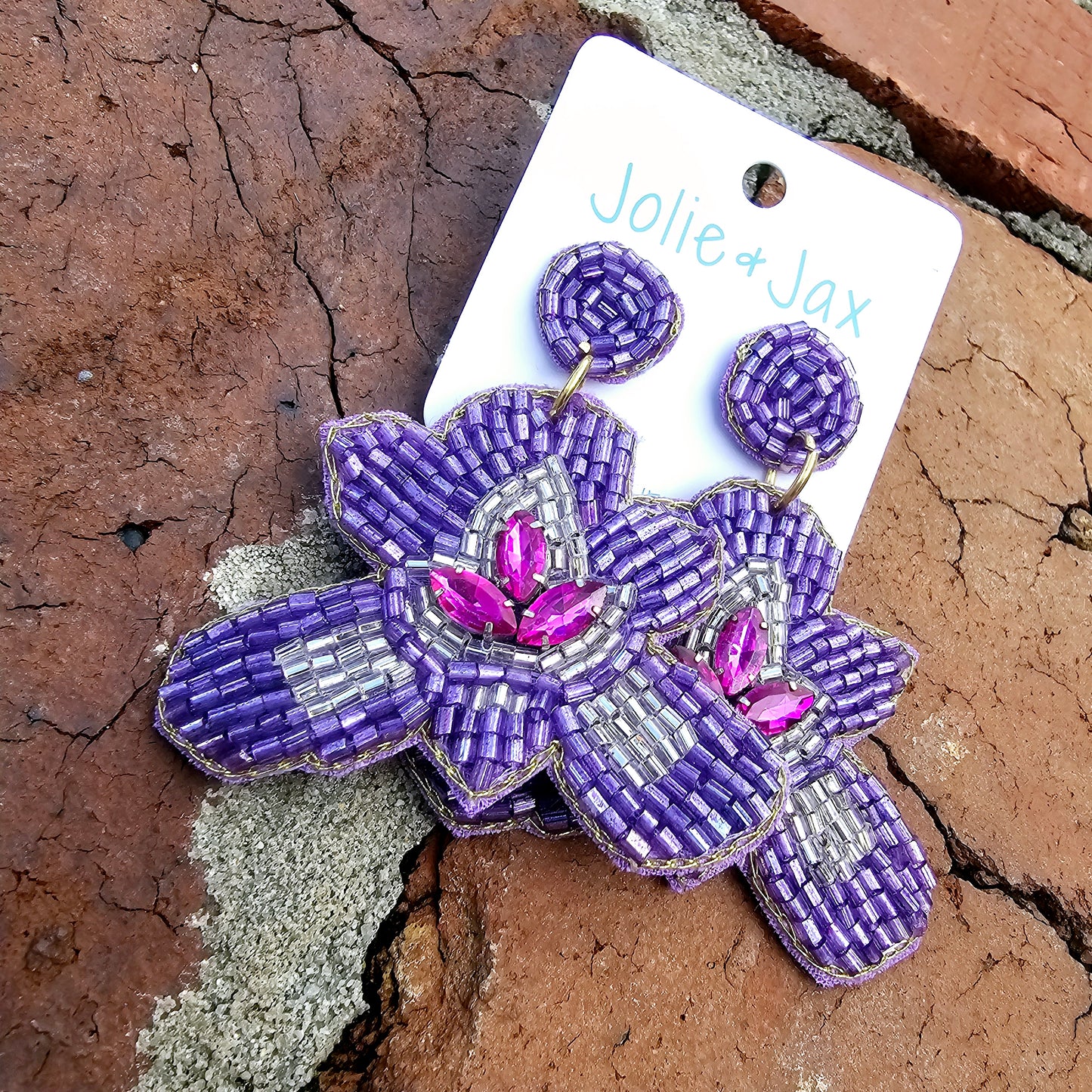 Iris flower beaded earrings