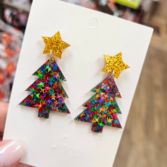 Colorful Christmas tree dangle earrings