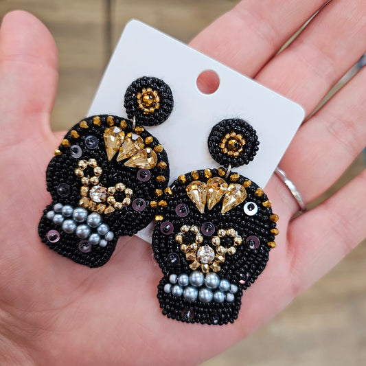 Black & Gold skull earrings