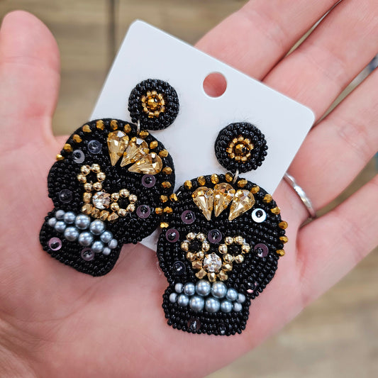 Black & Gold Skull Earrings