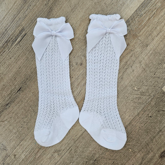 White Knee Socks with Bow for Little Girl's