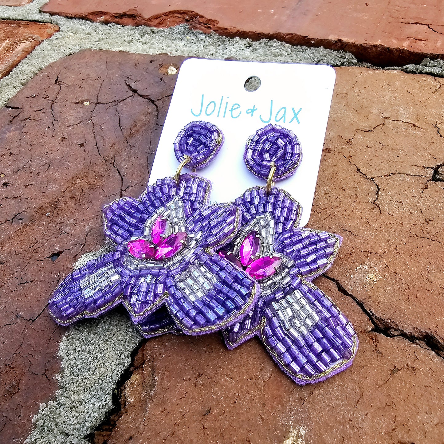 Iris flower beaded earrings