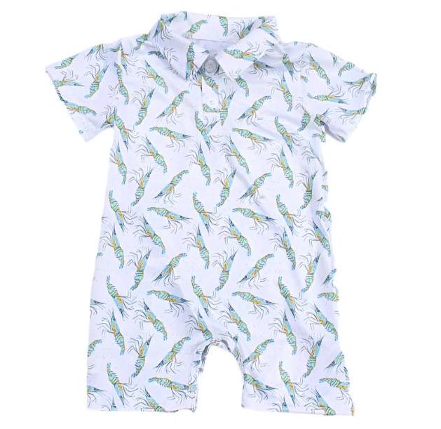 Baby Blue Shrimp Polo Romper