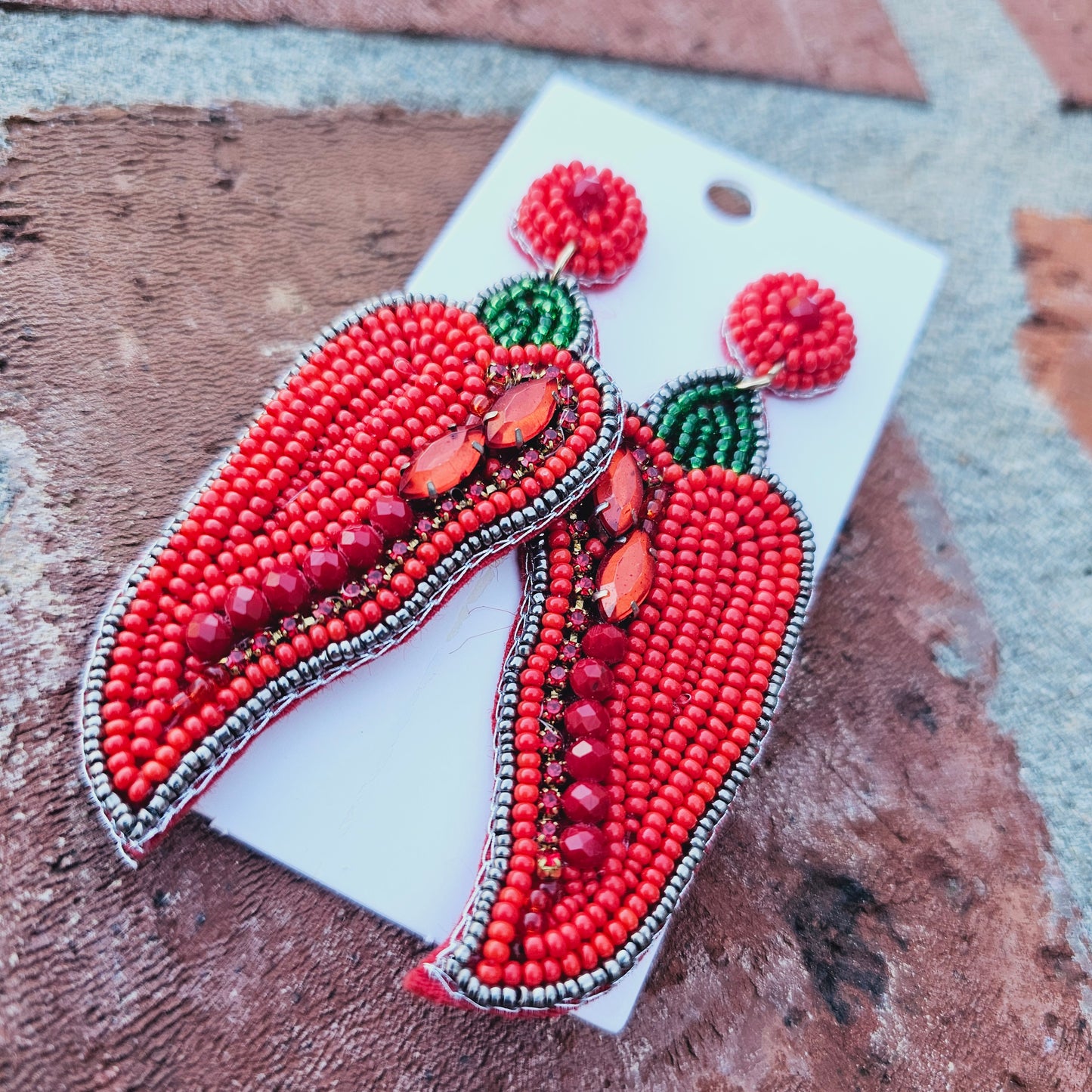 Red Pepper Beaded Earrings