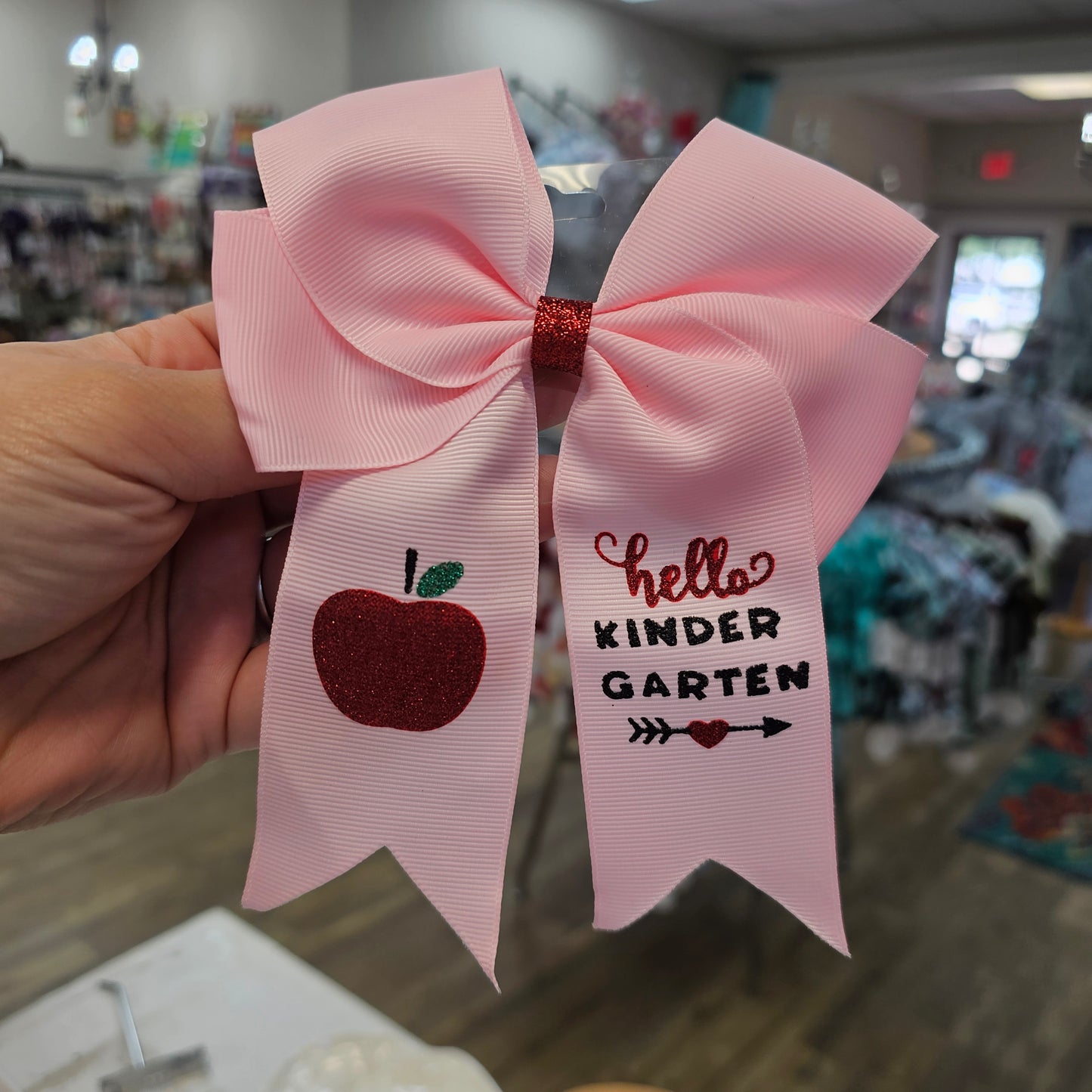 Pink "Hello Kindergarten" Hairbow