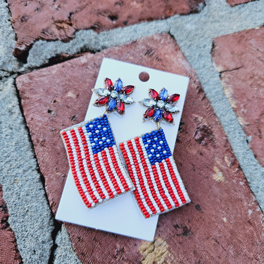 American Flag Beaded Earrings